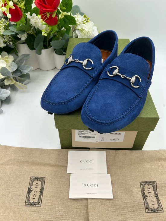 Men\'s Gucci horse bit Driver loafers in royal blue size 8 fits 8.5 US made Italy main image 7